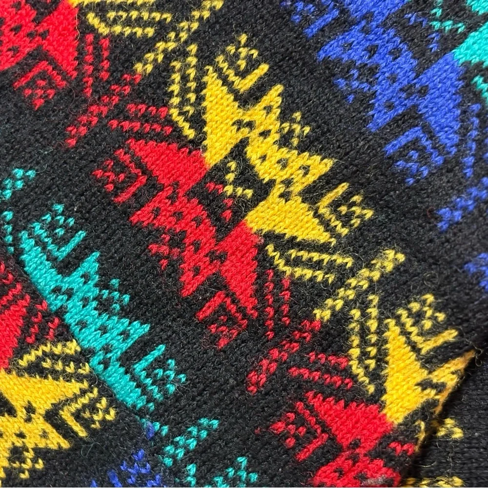 Vintage Cambridge Dry Goods Shetland Wool Black Rainbow Star Snowflake Sweater M - Picture 14 of 16